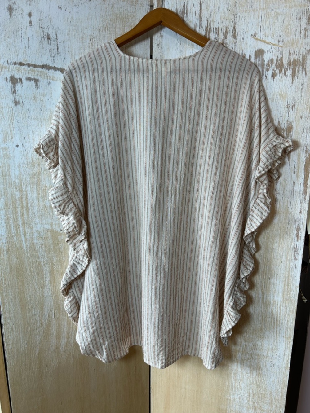 Cream Striped Open Front Ruffle Sleeve Top - Picture 2 of 8
